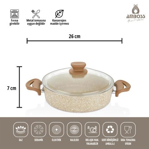 Amboss Flare 3 Parça Granit Ezme Tencere & Tava Seti Silikon Kulplu - Cappucıno