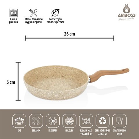 Amboss Flare 3 Parça Granit Ezme Tencere & Tava Seti Silikon Kulplu - Cappucıno