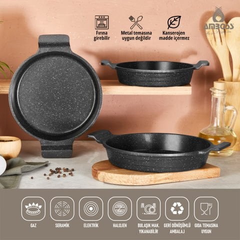 Amboss Astral 3 Parça Granit Döküm Sahan Omlet Seti (tava)