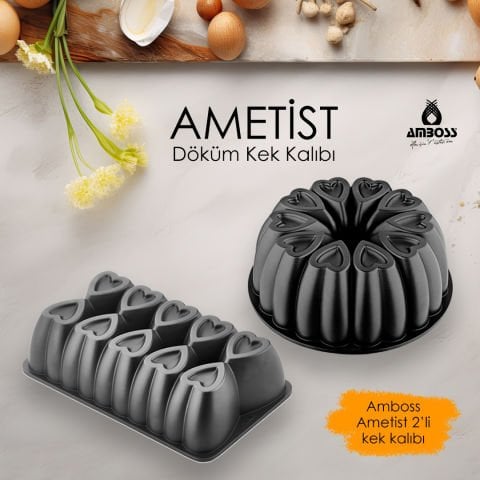 Amboss Ametist 2'li Döküm, Yanmaz Yapışmaz Döküm Kek Kalıbı