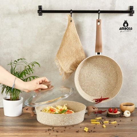Amboss Latte 9 Parça Granit Tencere ve Paslanmaz Çelik Sahan Seti
