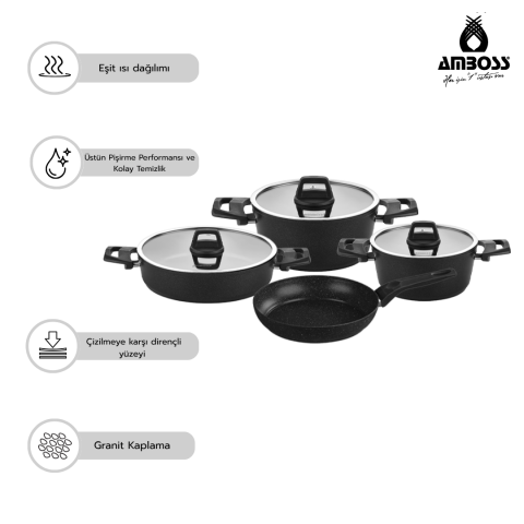 Amboss Hera 10 Parça Granit Tencere Döküm Sahan Seti