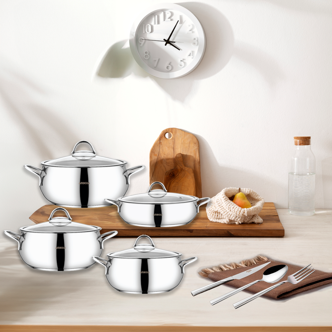 Amboss 26 Parça Paslanmaz Çelik Tencere Çatal Kaşık Bıçak Seti