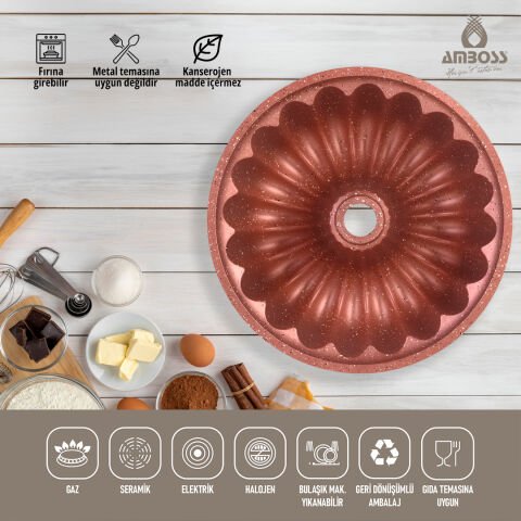 Amboss Alya Döküm Kek Kalıbı Yanmaz Yapışmaz - Pink 26 cm