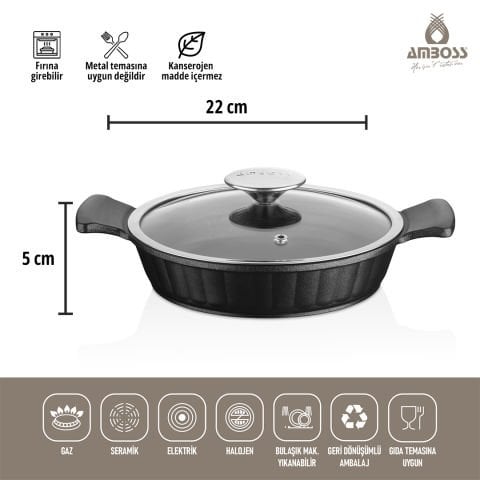 Amboss Daisy 6 Parça Döküm Yanmaz Yapışmaz Omlet (sahan) Seti - Cam Kapaklı