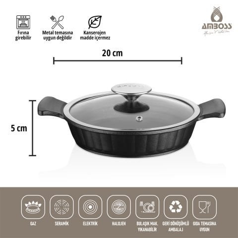 Amboss Daisy 6 Parça Döküm Yanmaz Yapışmaz Omlet (sahan) Seti - Cam Kapaklı