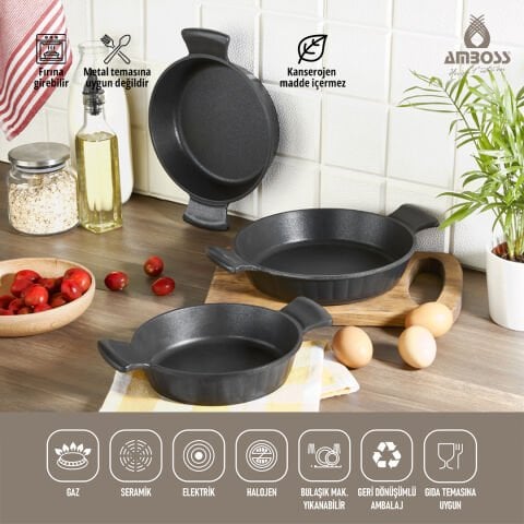 Amboss Daisy 3 Parça Döküm Yanmaz Yapışmaz Omlet (Sahan) Seti
