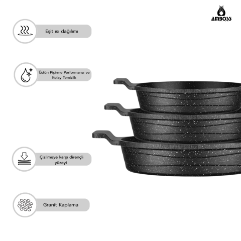 Amboss Daisy 3 Parça Döküm Yanmaz Yapışmaz Omlet (Sahan) Seti