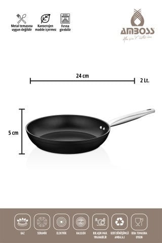 Amboss Dark 6 Parça 28 cm Wok Tavalı, Tencere Seti - Cam Kapaklı