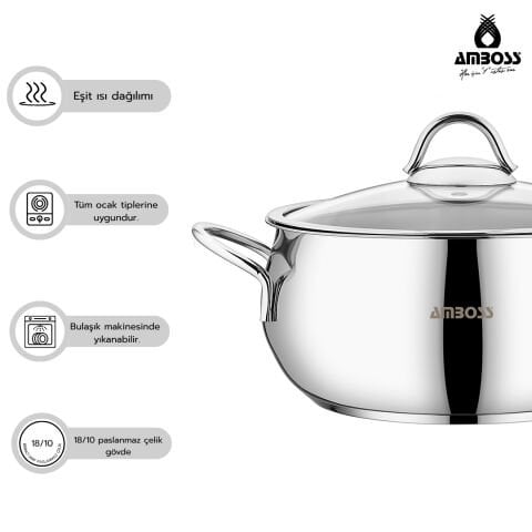 Amboss 18 Parça Class  7 Parça Yanmaz Yapışmaz - 8 Parça Paslanmaz Çelik Tencere Seti - 3 Parça Granit Sahan