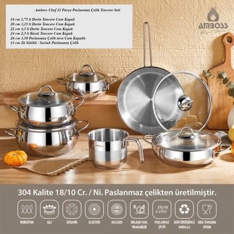 Amboss Chef 11 Parça Paslanmaz Çelik Tencere Seti