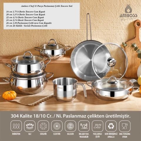 Amboss Chef 11 Parça Paslanmaz Çelik Tencere Seti