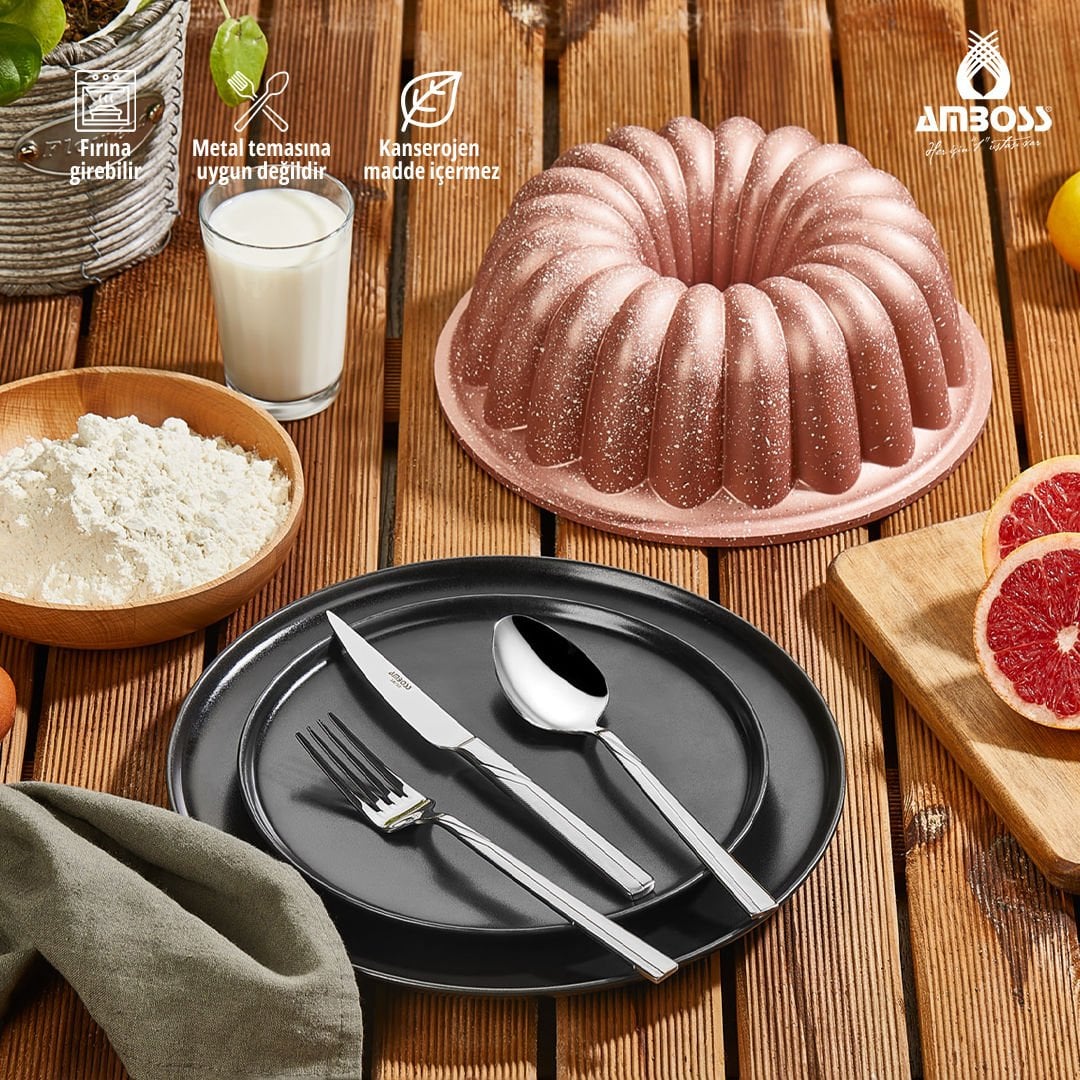 Amboss Sky 19 Parça Paslanmaz Çelik Çatal Bıçak Kaşık ve Döküm Yapışmaz Kek Kalıbıti