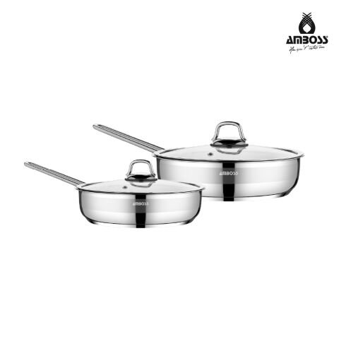 Amboss Saphire Cam Kapaklı Paslanmaz Çelik 4 Parça Tava Seti