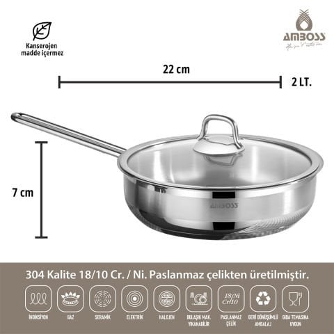 Amboss Saphire Cam Kapaklı Paslanmaz Çelik 4 Parça Tava Seti