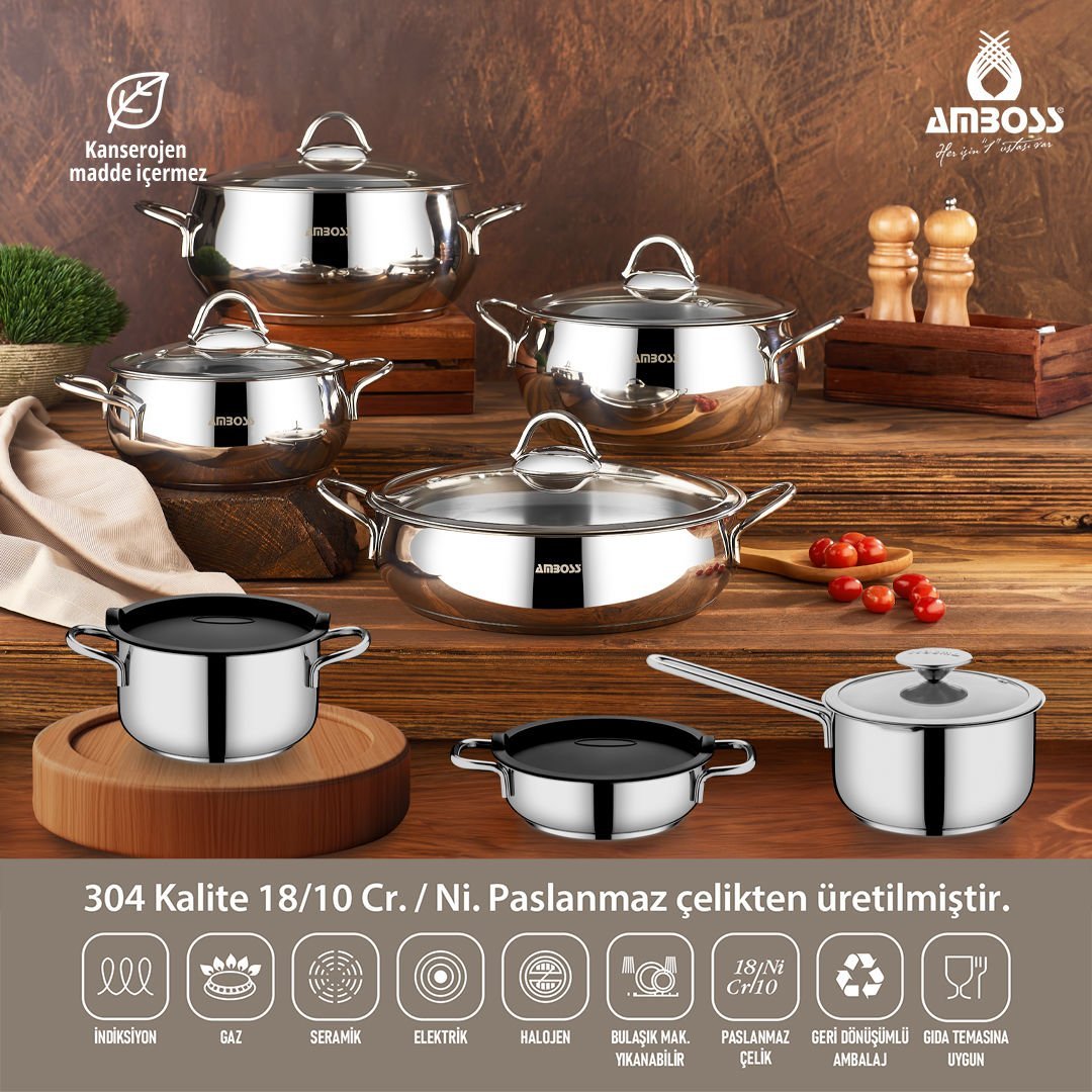 Amboss 14 Parça Lavin Paslanmaz Çelik Tencere Seti