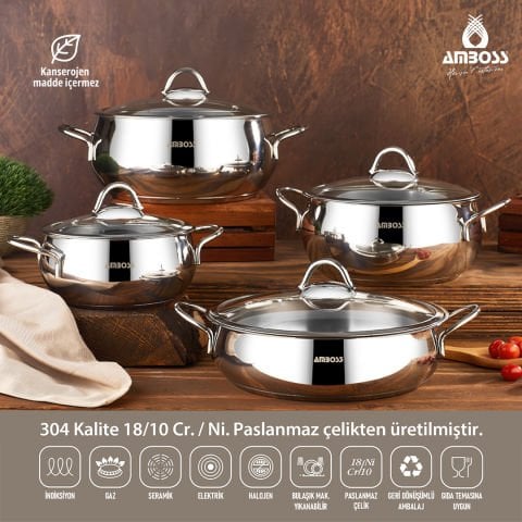 Amboss 14 Parça Lavin Paslanmaz Çelik Tencere Seti