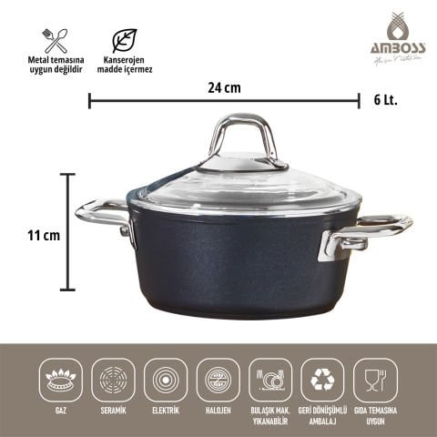 Amboss Crystal 7 Parça Granit Çift Renkli Tencere Seti - Siyah