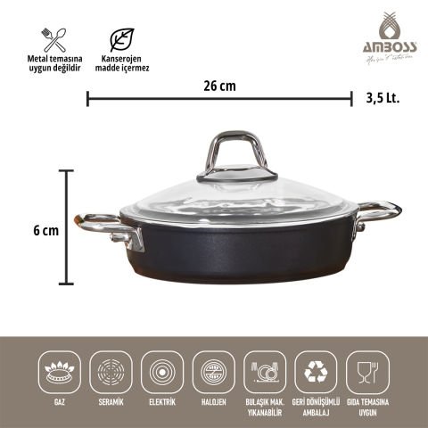 Amboss Crystal 7 Parça Granit Çift Renkli Tencere Seti - Siyah