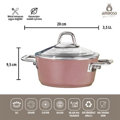 Amboss Crystal 7 Parça Granit Çift Renkli Tencere Seti - Rose Gold