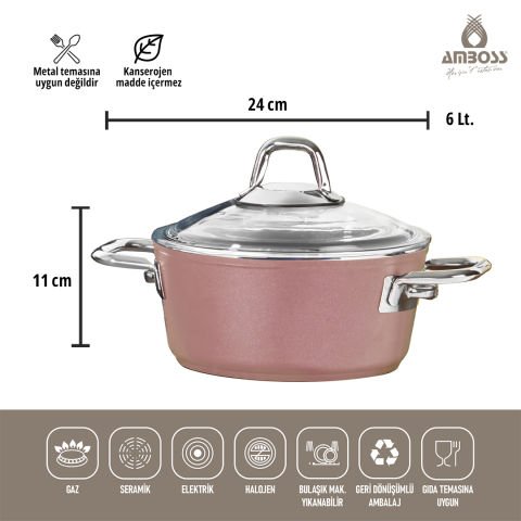 Amboss Crystal 7 Parça Granit Çift Renkli Tencere Seti - Rose Gold