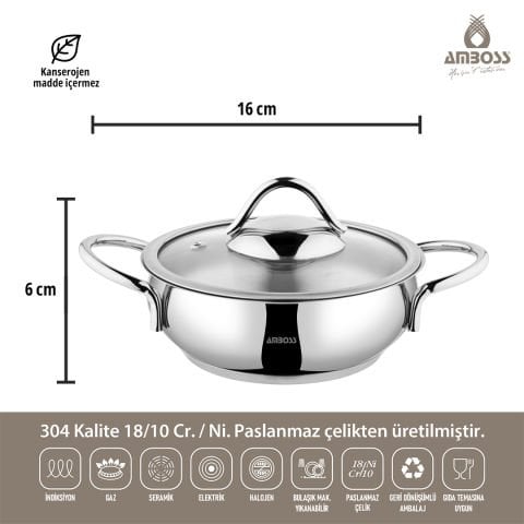 Amboss 14 Parça Paslanmaz Çelik Yanmaz İndüksiyon Tabanlı Tencere ve Sahan Seti