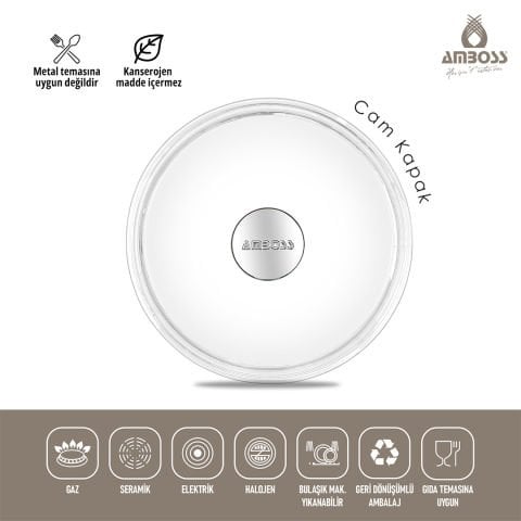 Amboss Tek Parça Döküm 24 cm Titanyum Kaplama Derin Tencere - Cam Kapaklı