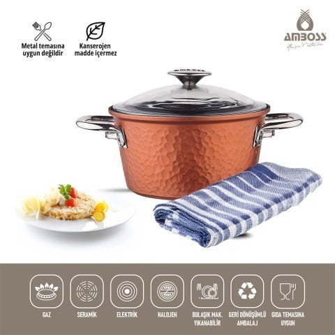 Amboss Tek Parça Döküm 24 cm Titanyum Kaplama Derin Tencere - Cam Kapaklı