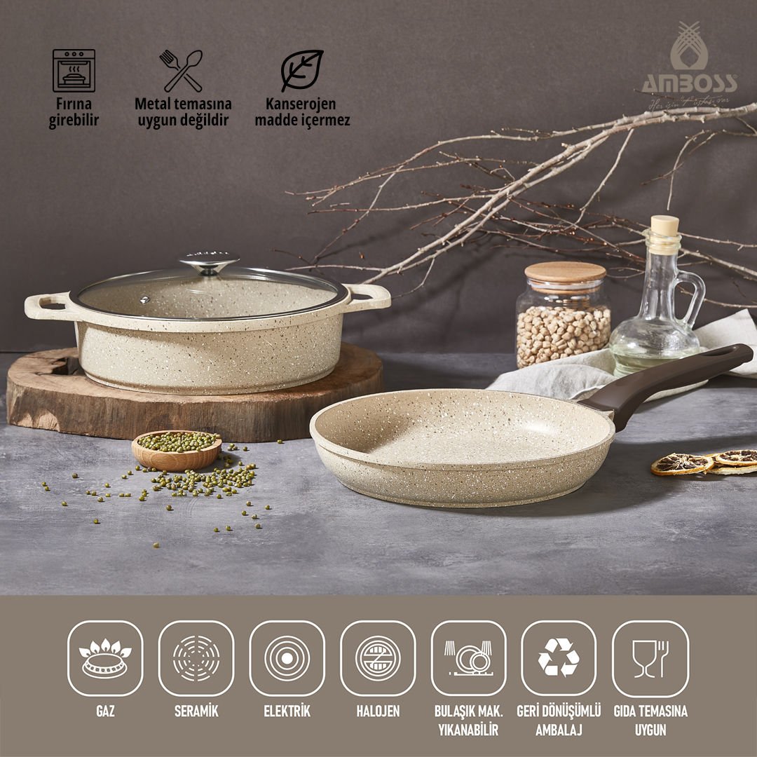 Amboss Montana 3 Parça Granit Set (Cappucino)-Tencere Setleri