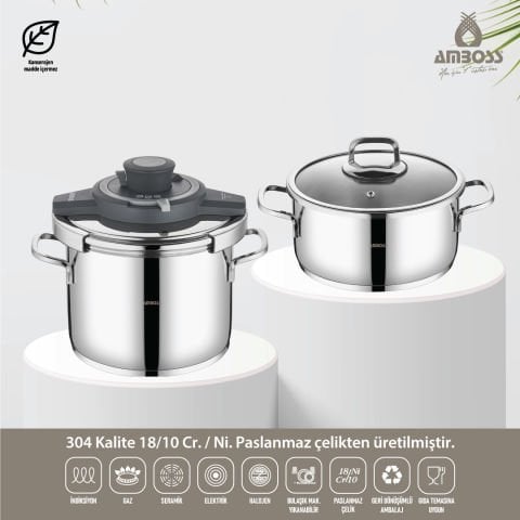 Ocean 4-6 Litre Matik İndüksiyon Tabanlı Paslanmaz Çelik Düdüklü Tencere Seti (GRİ)