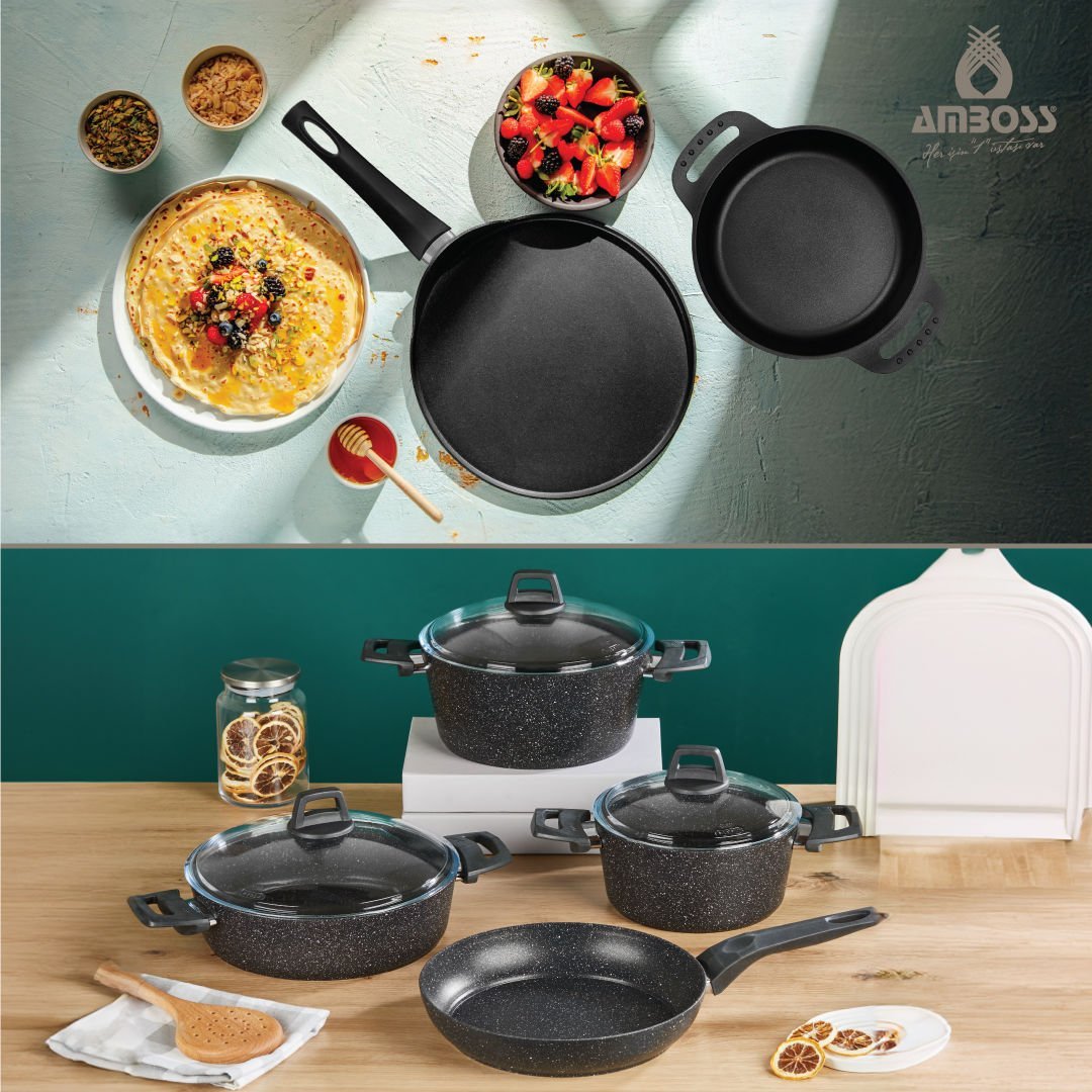 ASTEN - 7 Parça Orion (Siyah) + 26 cm Krep Tava + 18 cm Kuvars Sahan