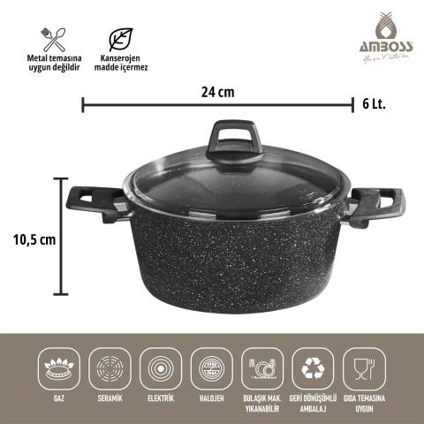 ASTEN - 7 Parça Orion (Siyah) + 26 cm Krep Tava + 18 cm Kuvars Sahan