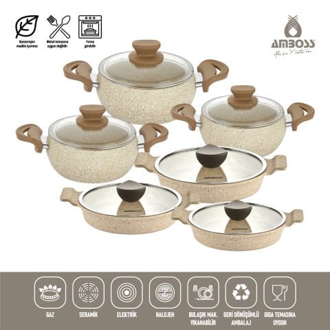 12 Parça Diana Döküm Tencere Sahan Seti