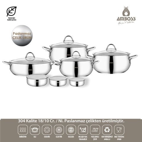 14 Parça Stone Prime Paslanmaz Çelik Tencere Seti & Çelik Saklama Kabı