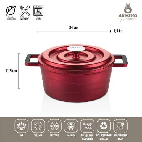 7 Parça Copper Döküm Tencere Seti (Kırmızı)