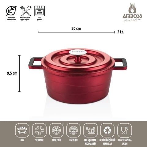 7 Parça Copper Döküm Tencere Seti (Kırmızı)