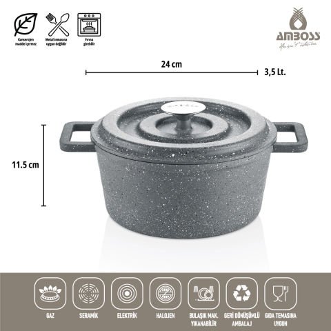 7 Parça Copper Döküm Tencere Seti (Gri)