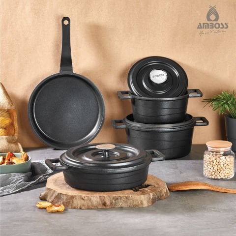 7 Parça Copper Döküm Tencere Seti (Siyah)