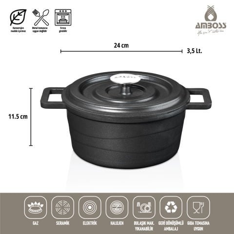 7 Parça Copper Döküm Tencere Seti (Siyah)