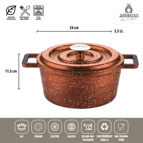 7 Parça Döküm Tencere Seti (Bakır-Kırçıllı)