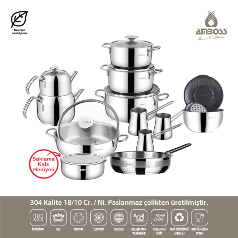 Big Chef 21 Parça Paslanmaz Çelik Tencere Tava Çeyiz Seti