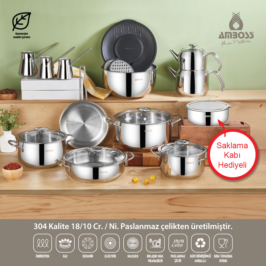 Big Chef 21 Parça Paslanmaz Çelik Tencere Tava Çeyiz Seti