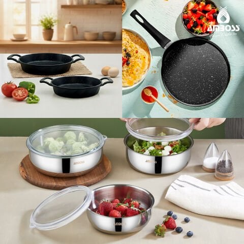 9 Parça Siesta Paslanmaz Çelik Saklama Kabı Sahan Set & Krep Tava