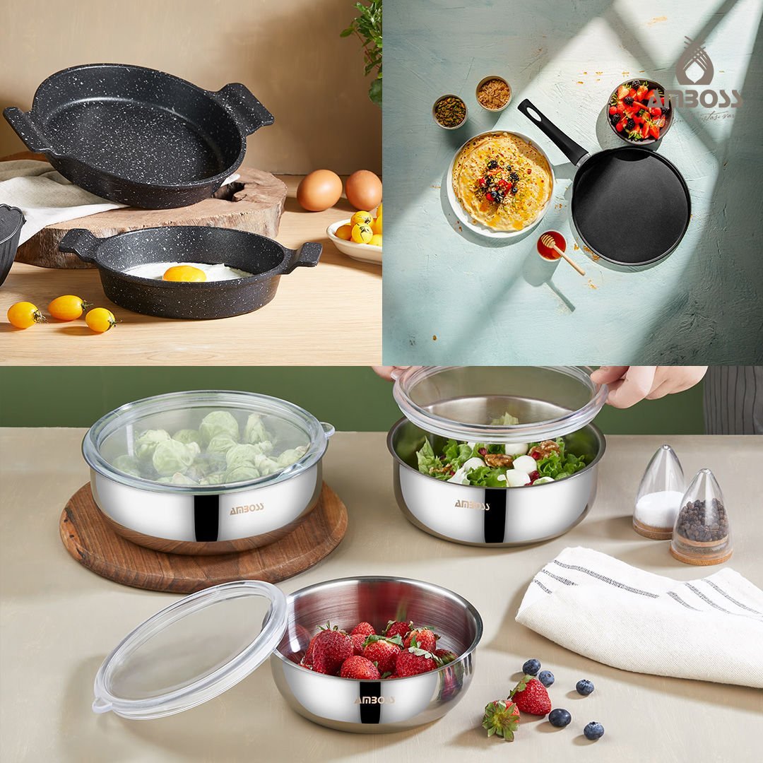 9 Parça Siesta Paslanmaz Çelik Saklama Kabı Sahan Set & Krep Tava