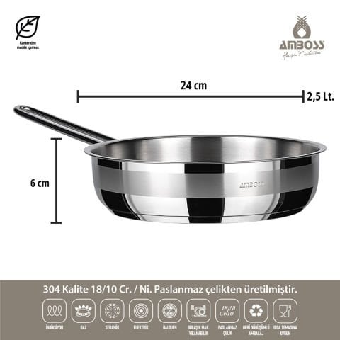 Maestro 2 Parça Indüksiyon Uyumlu Paslanmaz Çelik Kapaksız Tava Seti