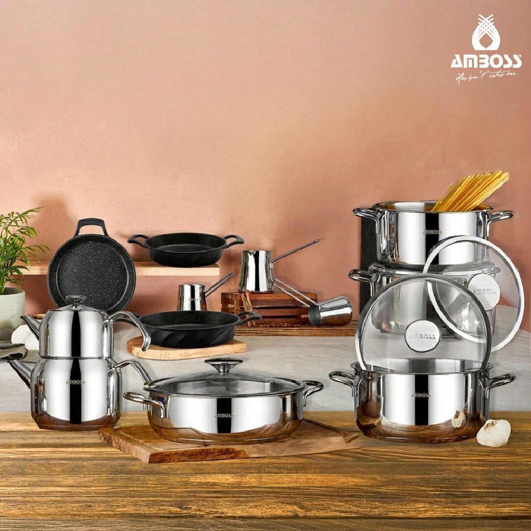 17 Parça Astral Cool İndüksiyon Uyumlu Paslanmaz Çelik Tencere & Sahan Çeyiz Seti