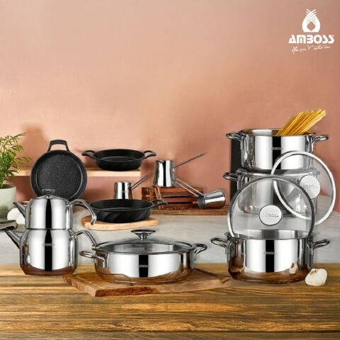 17 Parça Astral Cool İndüksiyon Uyumlu Paslanmaz Çelik Tencere & Sahan Çeyiz Seti