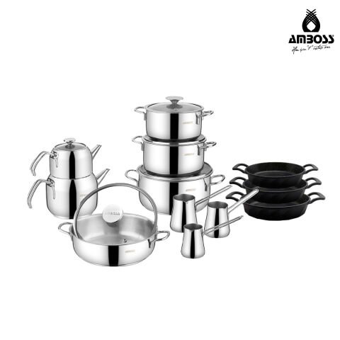 17 Parça Astral Cool İndüksiyon Uyumlu Paslanmaz Çelik Tencere & Sahan Çeyiz Seti