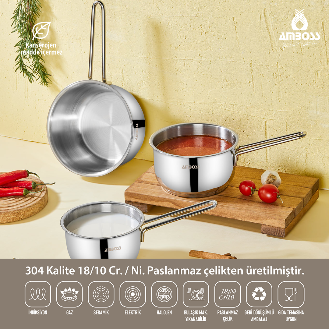 3 Parça Cool Indüksiyon Uyumlu Paslanmaz Çelik Sütlük Sosluk