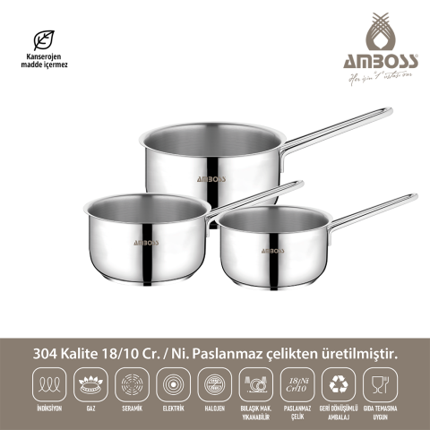 3 Parça Cool Indüksiyon Uyumlu Paslanmaz Çelik Sütlük Sosluk